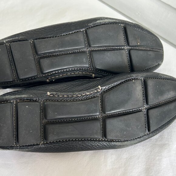 Prada Black Leather Bit Loafers Moccasins Driving Flats Pebbled Slip-On Size 38 - Picture 11 of 15